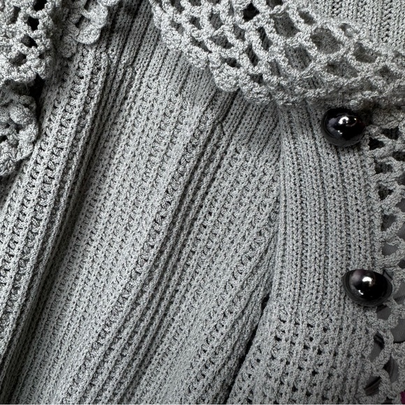 Dress cardigan grey knit crochet knitted buttons flowy waterfall comfy stretchy - Picture 5 of 16